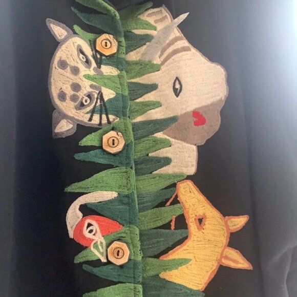 Anage Vintage Embroidered Jungle Animal Jacket Giraffe Antelope Leopard Art 2X - Picture 5 of 9